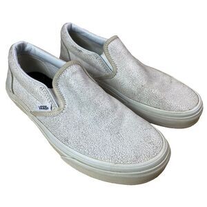 Vans Slip On White Crackle Iridescent Leather Sneakers Size 7 Women's 5.5 Men's